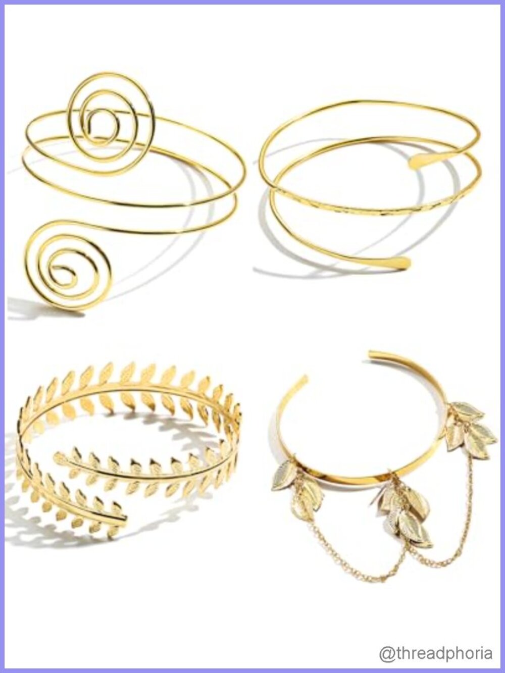 4-Piece Adjustable Upper Arm Cuff Bracelet Set for Women Metal Armband Bangle